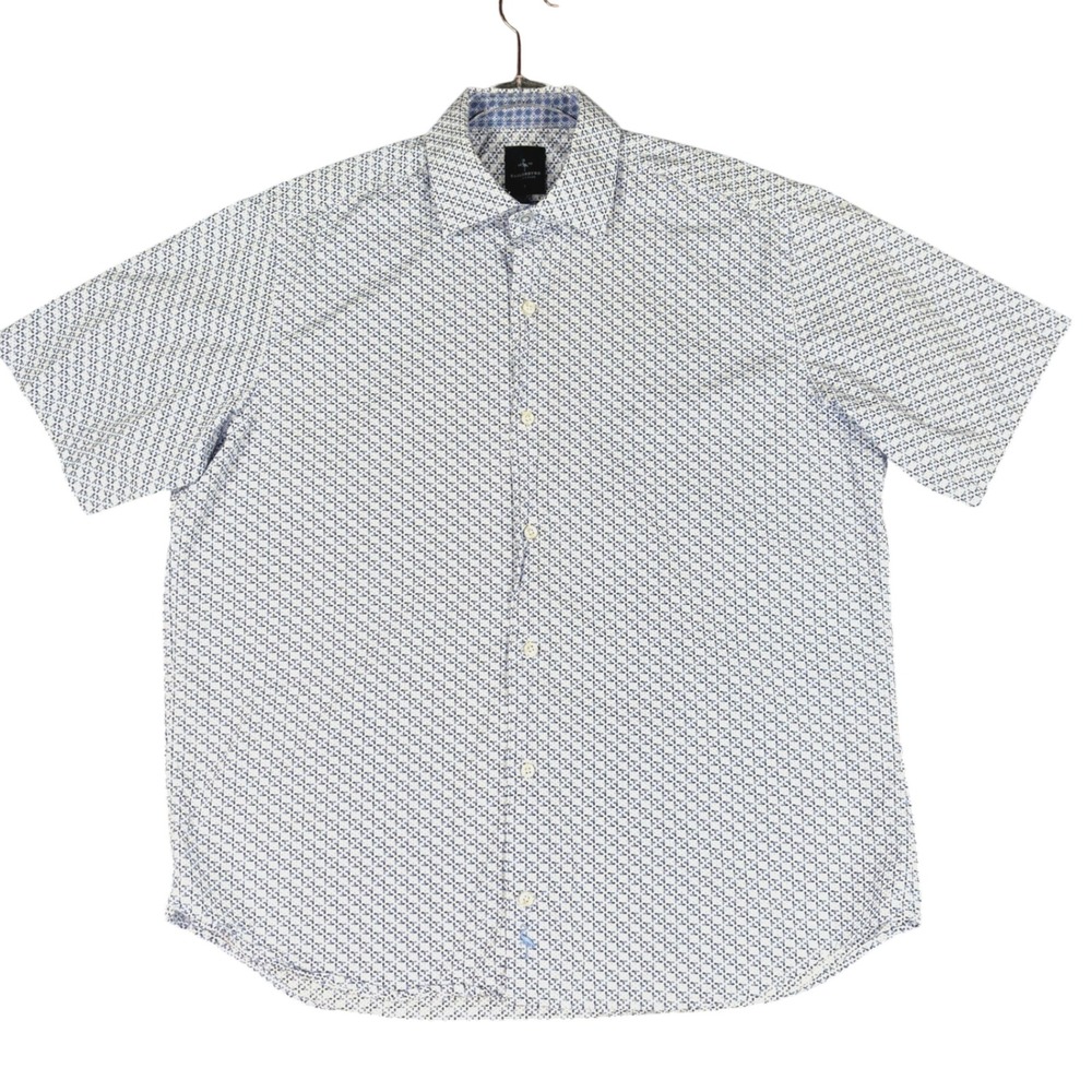 Tailorbyrd Collection Mens Large Blue White Geometric Floral Short Sleeve Shirt